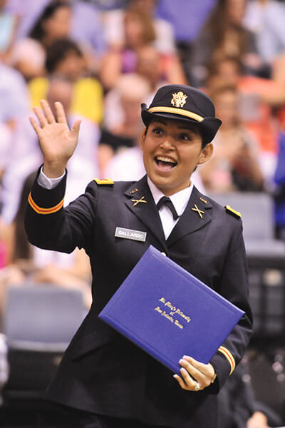 A female cadet at commencement