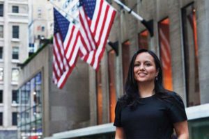 Judy Reyes outside the Rockefeller Center in New York City