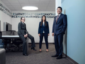 Three law students in the Veterans Center at St. Mary's University.
