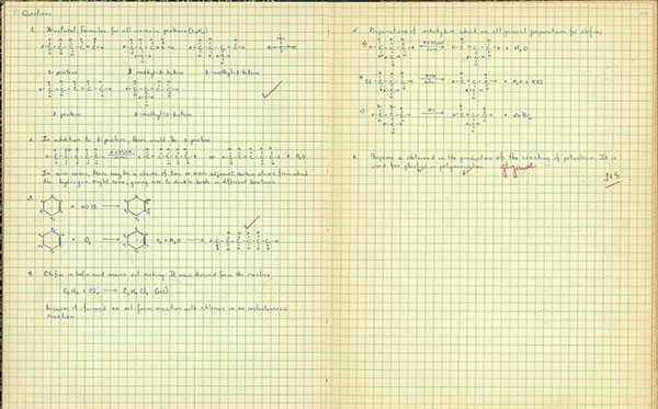 Minerva De La Garza's old notes from chemistry class.